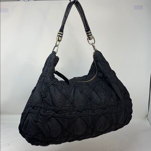 Stuart WeitzmanBlack Quilted Fabric Hobo Bag